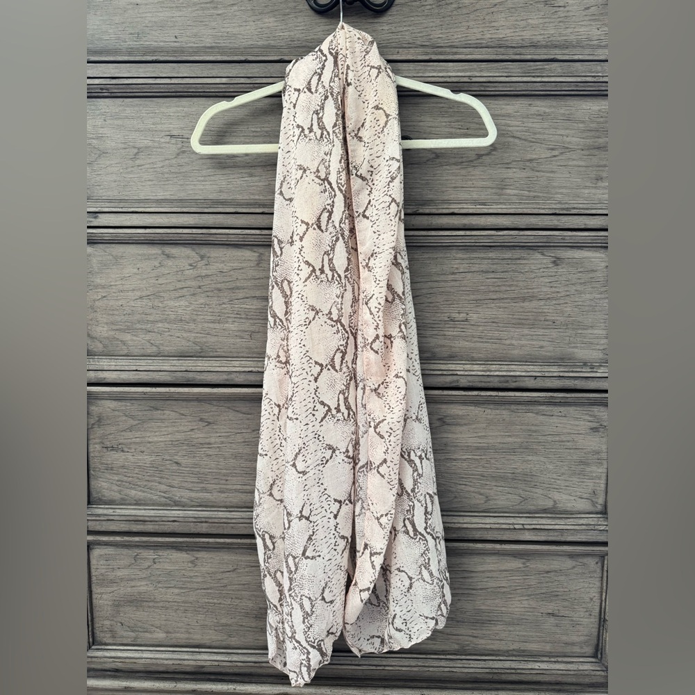 Sheer Animal Print Scarf EUC Pink White Brown Snake Pastel Chiffon Light…